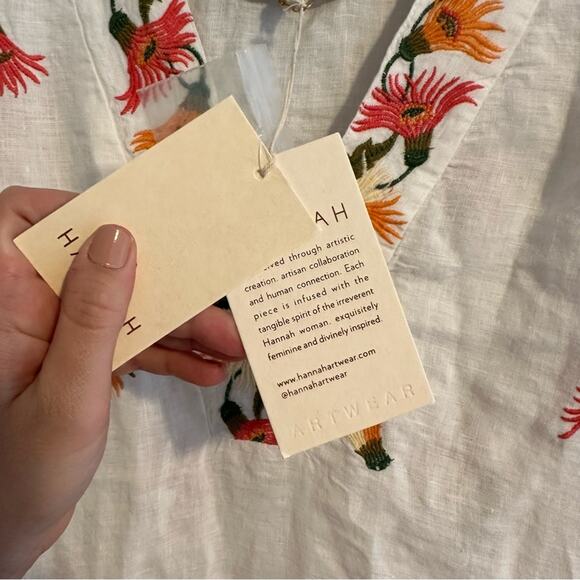 NWT HANNAH Artwear White Orange Pink Linen Floral Embroidered Mini Dress 1 Small - Picture 11 of 15